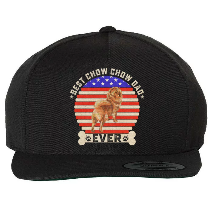 Vintage Retro Usa Flag Best Chow Chow Dog Dad Ever Sunset Gift Wool Snapback Cap