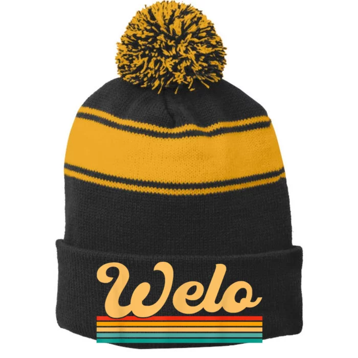 Vintage Retro Welo Dad Grandpa Gifts Stripe Pom Pom Beanie