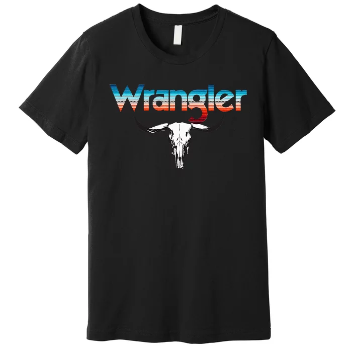 Vintage Rodeo Wrangler Western Cow Skull Cow Print Wrangler Premium T-Shirt