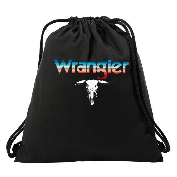 Vintage Rodeo Wrangler Western Cow Skull Cow Print Wrangler Drawstring Bag