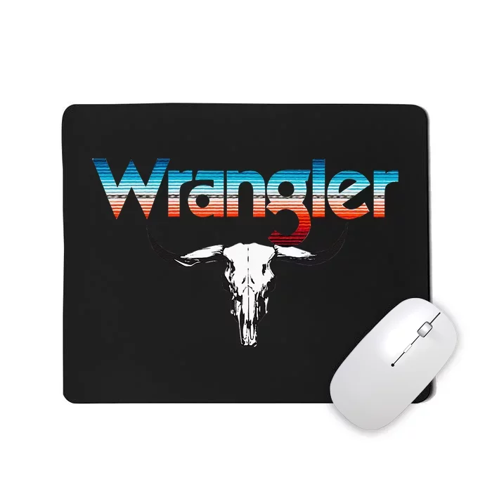 Vintage Rodeo Wrangler Western Cow Skull Cow Print Wrangler Mousepad