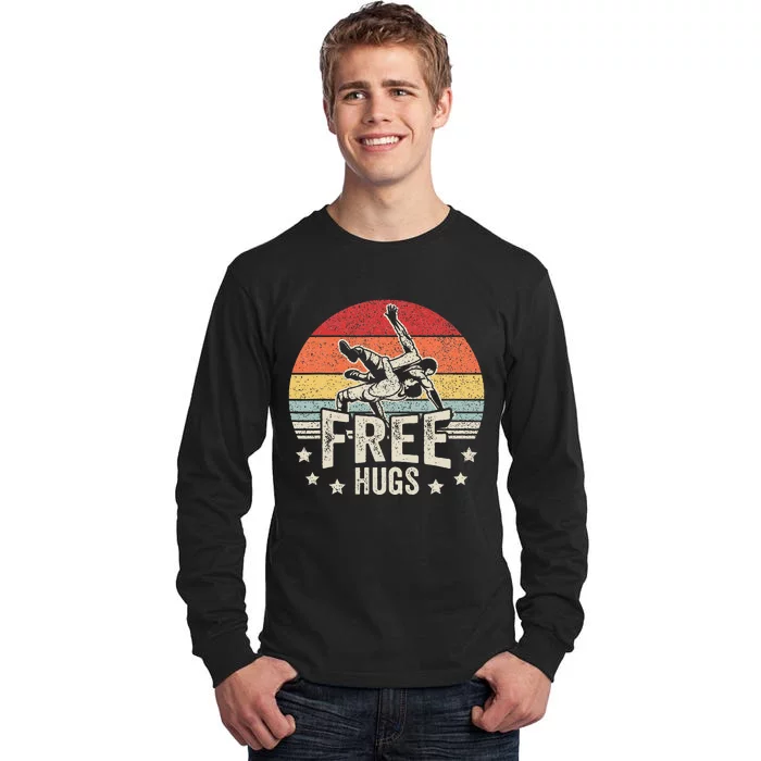 Vintage Retro Wrestling Funny Free Hugs Wrestling Tall Long Sleeve T-Shirt