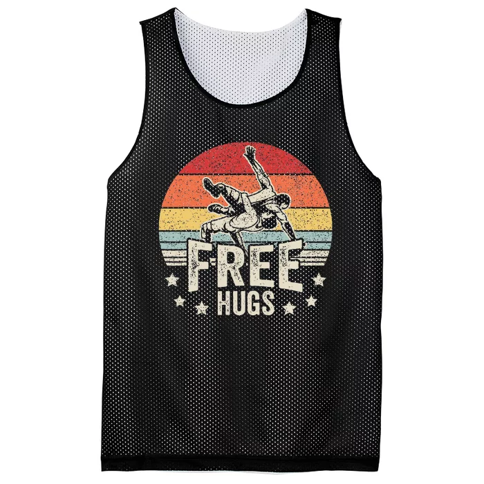 Vintage Retro Wrestling Funny Free Hugs Wrestling Mesh Reversible Basketball Jersey Tank