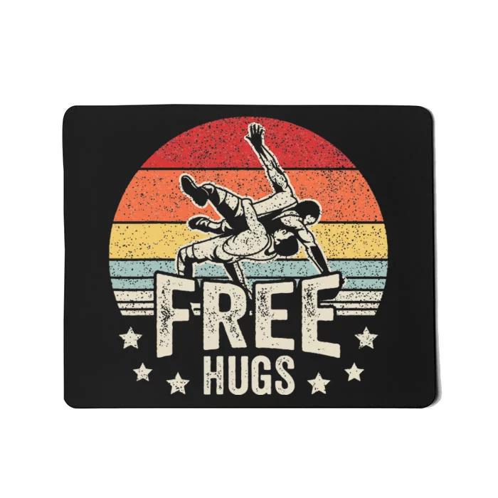 Vintage Retro Wrestling Funny Free Hugs Wrestling Mousepad