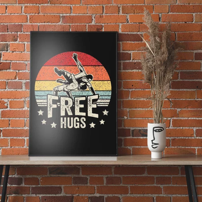 Vintage Retro Wrestling Funny Free Hugs Wrestling Poster