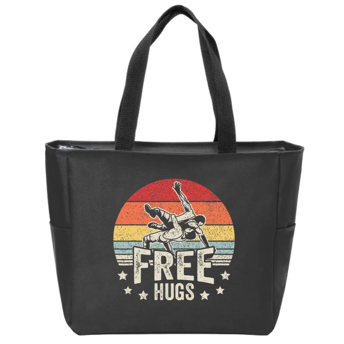 Vintage Retro Wrestling Funny Free Hugs Wrestling Zip Tote Bag