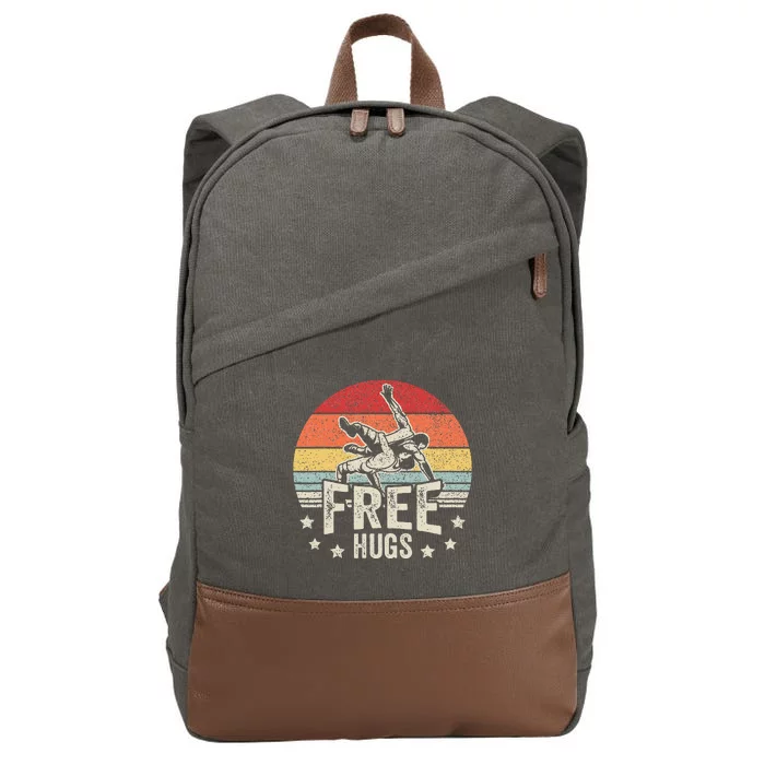 Vintage Retro Wrestling Funny Free Hugs Wrestling Cotton Canvas Backpack