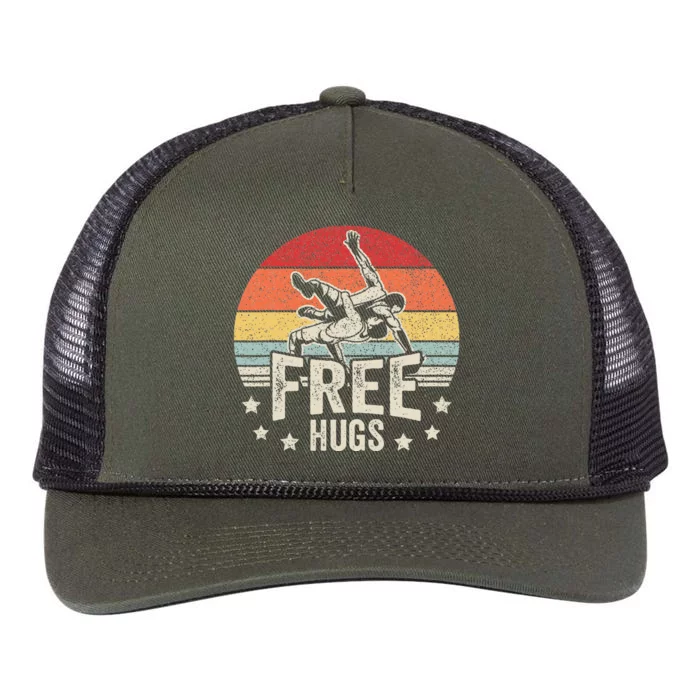 Vintage Retro Wrestling Funny Free Hugs Wrestling Retro Rope Trucker Hat Cap