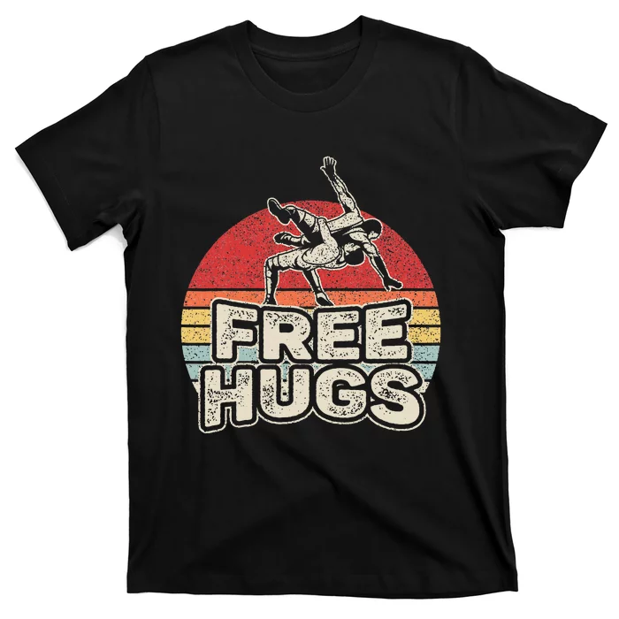 Vintage Retro Wrestling Funny Free Hugs Wrestling T-Shirt