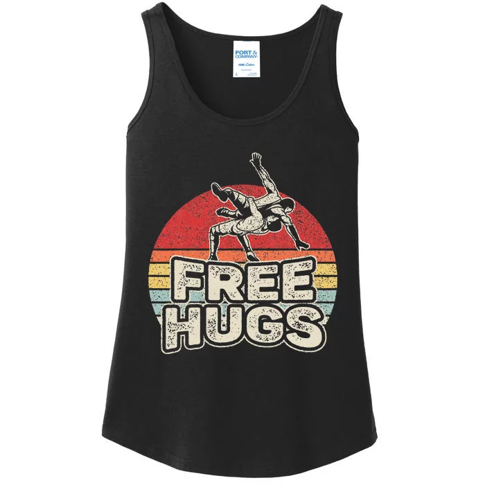 Vintage Retro Wrestling Funny Free Hugs Wrestling Ladies Essential Tank