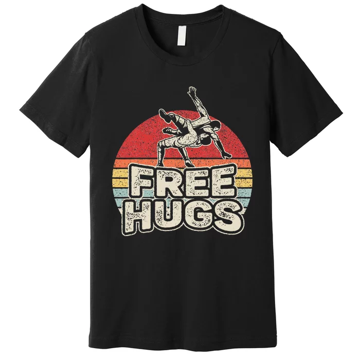 Vintage Retro Wrestling Funny Free Hugs Wrestling Premium T-Shirt