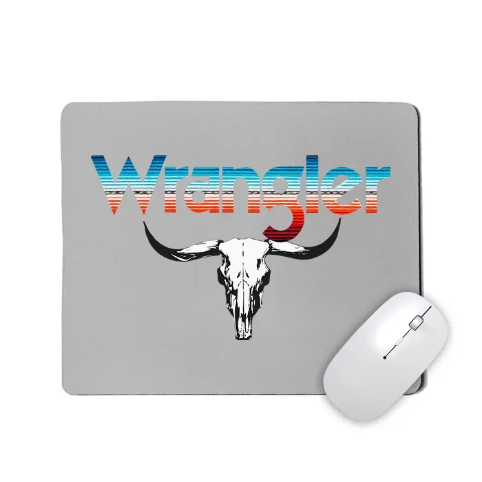 Vintage Rodeo Wrangler Western Cow Skull Cow Print Wrangler Mousepad