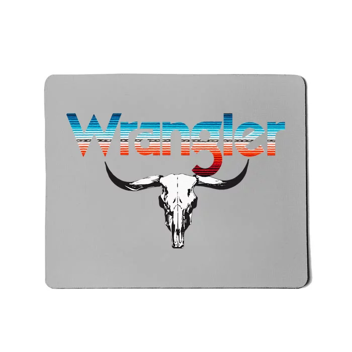 Vintage Rodeo Wrangler Western Cow Skull Cow Print Wrangler Mousepad