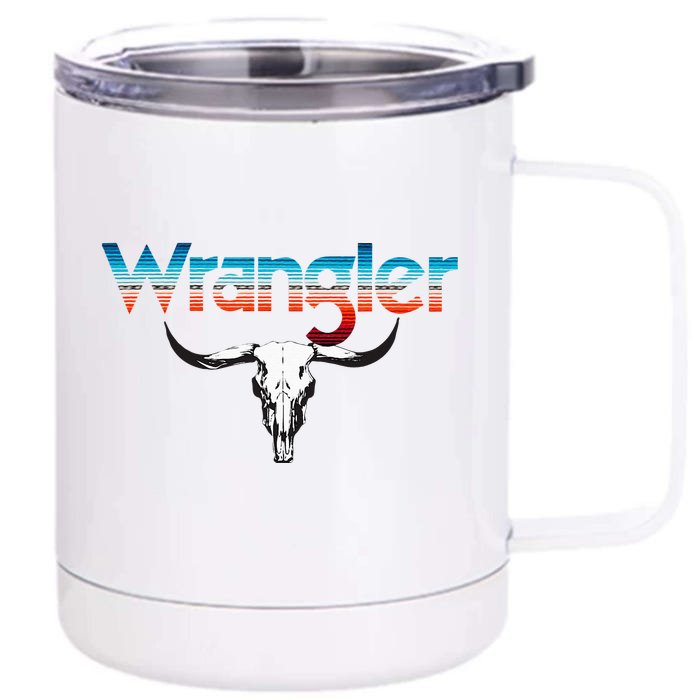 Vintage Rodeo Wrangler Western Cow Skull Cow Print Wrangler Front & Back 12oz Stainless Steel Tumbler Cup