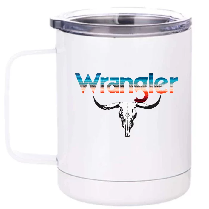 Vintage Rodeo Wrangler Western Cow Skull Cow Print Wrangler Front & Back 12oz Stainless Steel Tumbler Cup