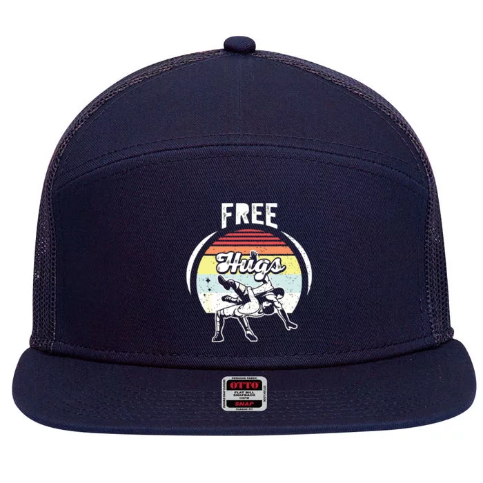 Vintage Retro Wrestling Funny Free Hugs Wrestling 7 Panel Mesh Trucker Snapback Hat