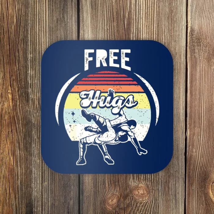 Vintage Retro Wrestling Funny Free Hugs Wrestling Coaster