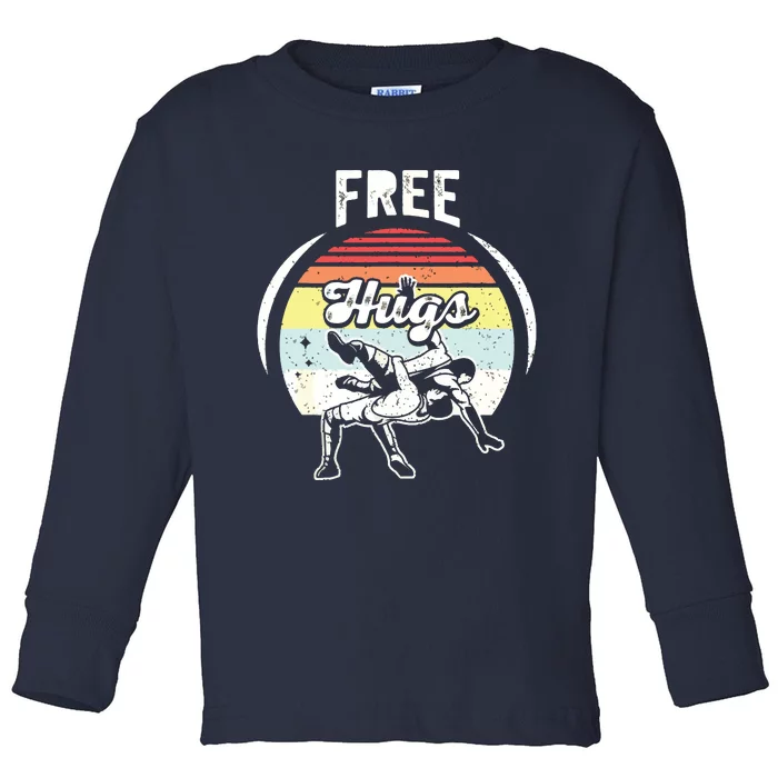 Vintage Retro Wrestling Funny Free Hugs Wrestling Toddler Long Sleeve Shirt