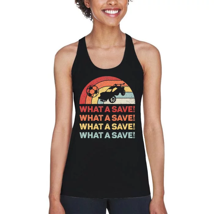 Vintage Retro What A Save Rocket Soccer Car League Women's Racerback Tank