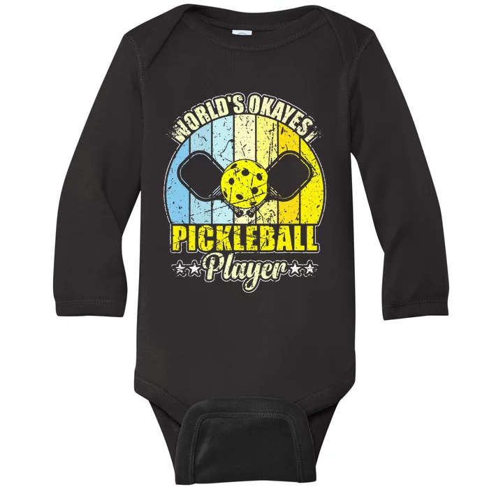 Vintage Retro World's Okayest Pickleball Player Baby Long Sleeve Bodysuit