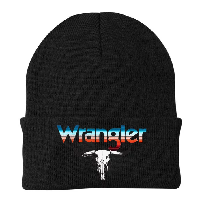 Vintage Rodeo Wrangler Western Cow Skull Cow Print Wrangler Knit Cap Winter Beanie