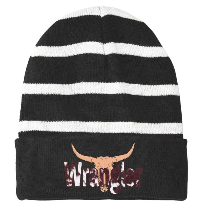 Vintage Rodeo Wrangler Western Cow Skull Print Wrangler Striped Beanie with Solid Band