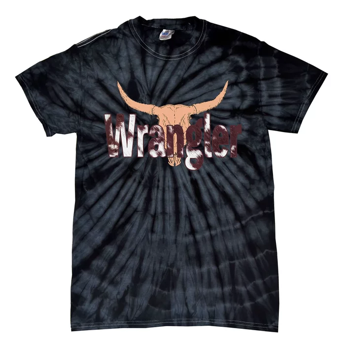 Vintage Rodeo Wrangler Western Cow Skull Print Wrangler Tie-Dye T-Shirt