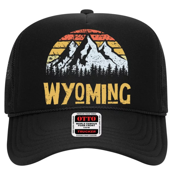 Vintage Retro Wy Wyoming Us Mountain State High Crown Mesh Trucker Hat