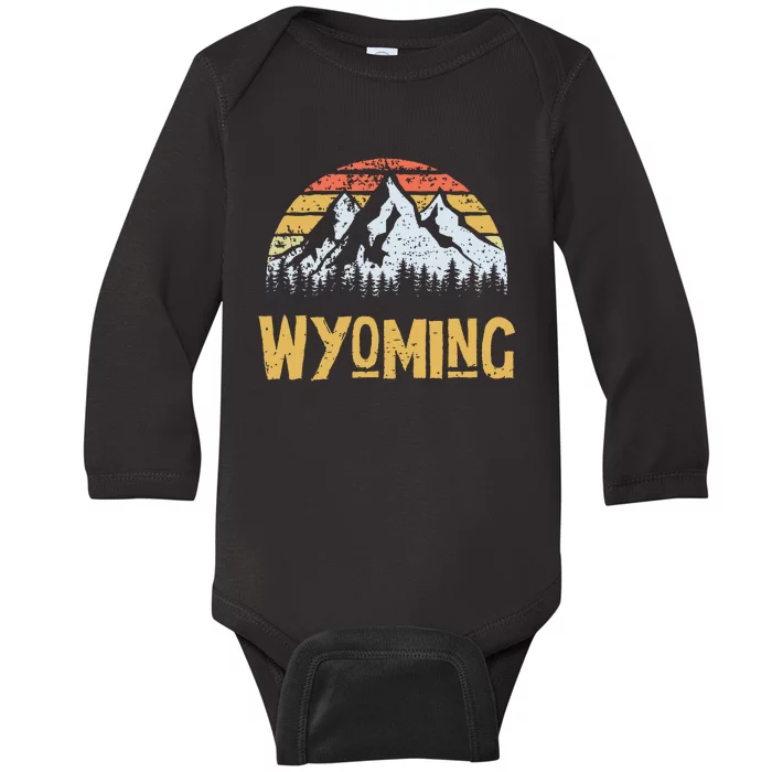 Vintage Retro Wy Wyoming Us Mountain State Baby Long Sleeve Bodysuit