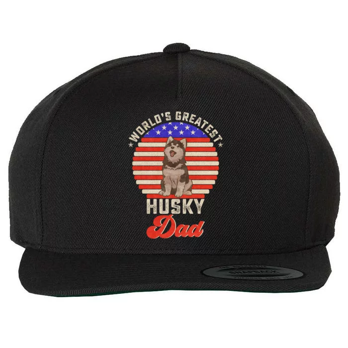 Vintage Retro Worlds Greatest Siberian Husky Dog Dad Sunset Gift Wool Snapback Cap