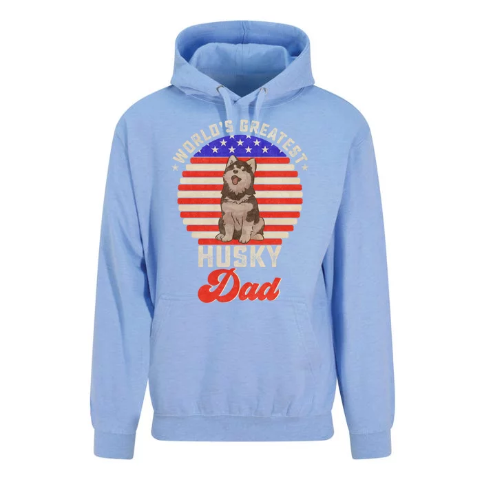 Vintage Retro Worlds Greatest Siberian Husky Dog Dad Sunset Gift Unisex Surf Hoodie