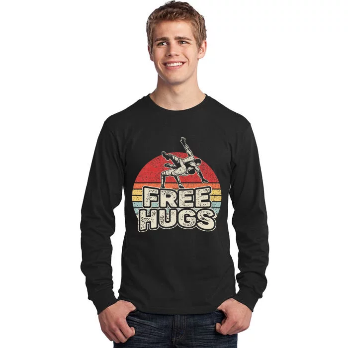 Vintage Retro Wrestling Funny Free Hugs Wrestling Tall Long Sleeve T-Shirt