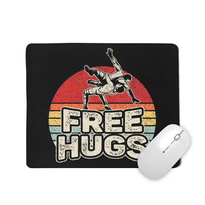 Vintage Retro Wrestling Funny Free Hugs Wrestling Mousepad