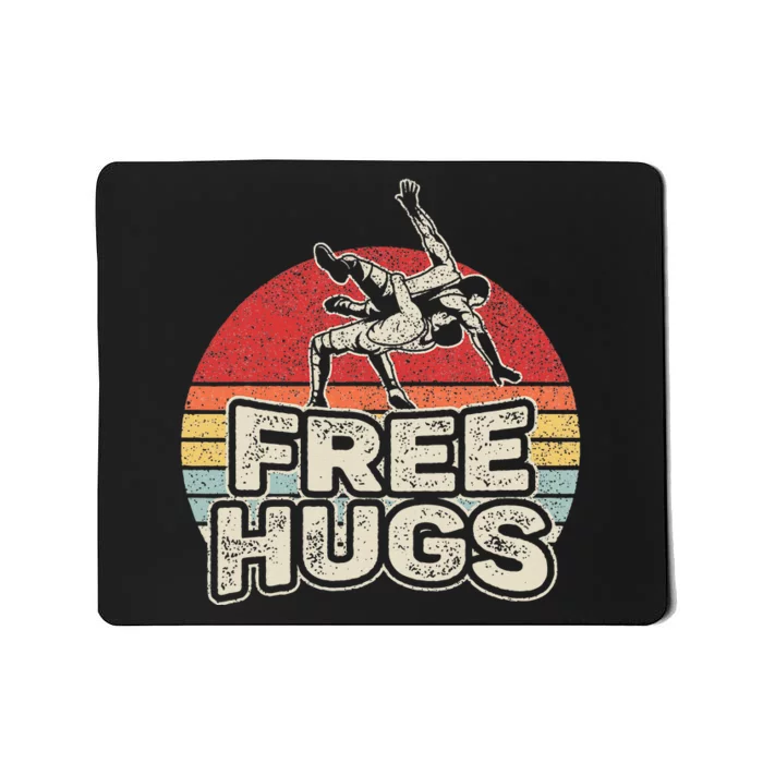 Vintage Retro Wrestling Funny Free Hugs Wrestling Mousepad