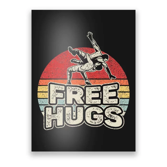 Vintage Retro Wrestling Funny Free Hugs Wrestling Poster