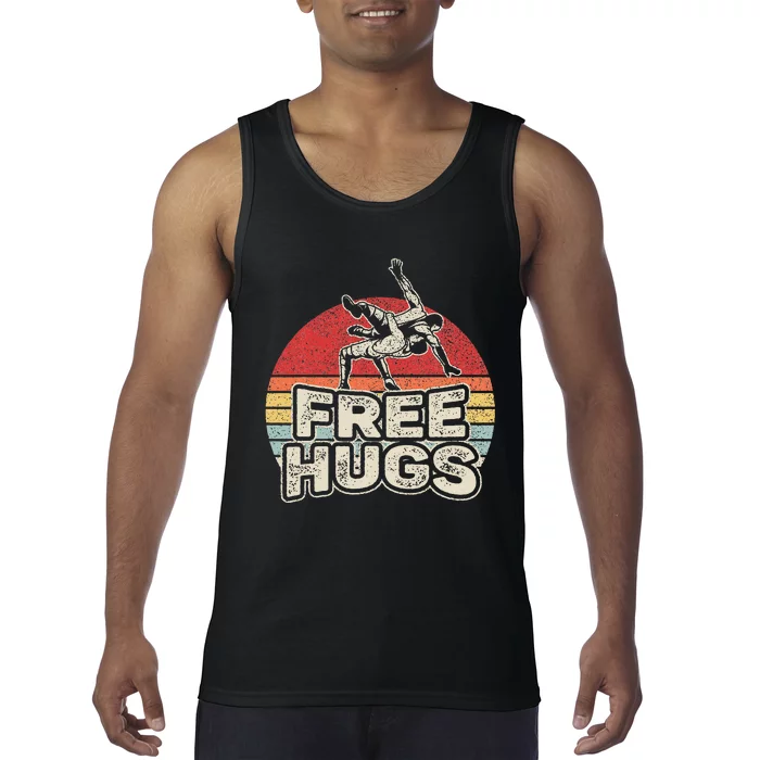 Vintage Retro Wrestling Funny Free Hugs Wrestling Tank Top