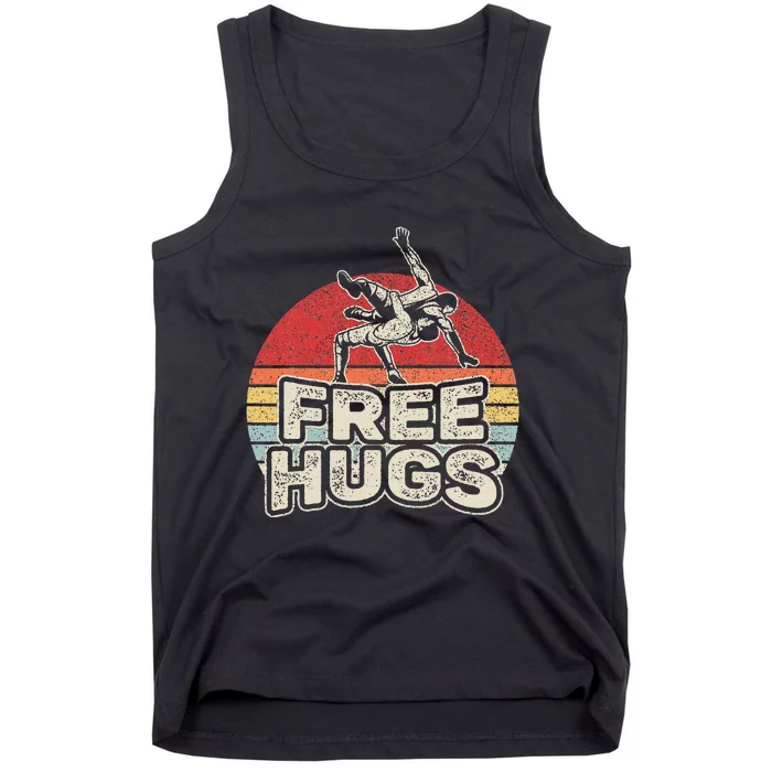 Vintage Retro Wrestling Funny Free Hugs Wrestling Tank Top