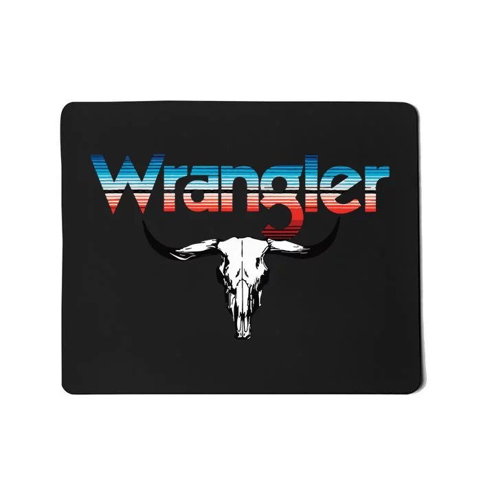 Vintage Rodeo Wrangler Western Cow Skull Cow Print Wrangler Mousepad