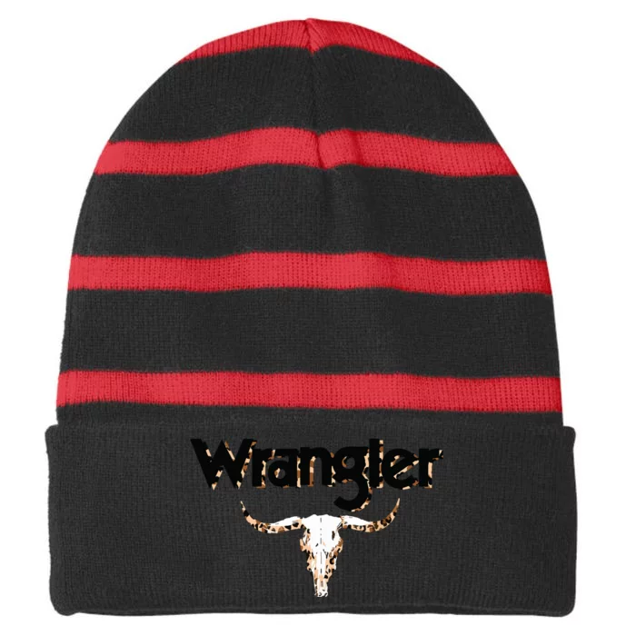 Vintage Rodeo Wrangler Western Cow Skull Leopard Bull Striped Beanie with Solid Band