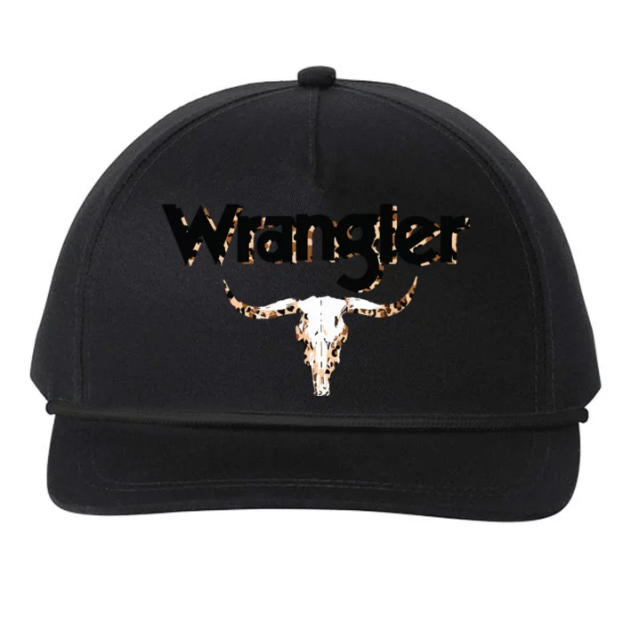 Vintage Rodeo Wrangler Western Cow Skull Leopard Bull Snapback Five-Panel Rope Hat