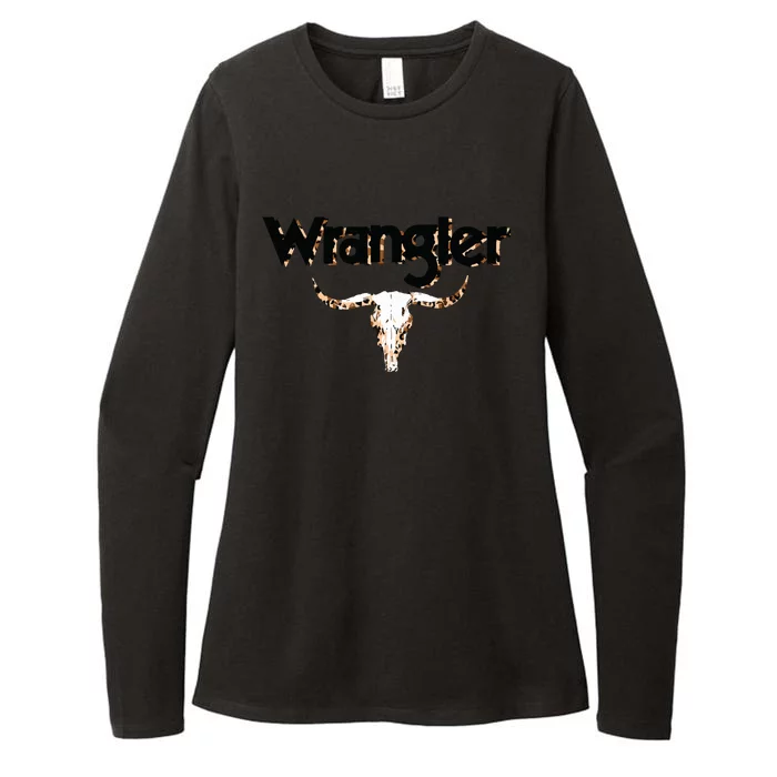 Vintage Rodeo Wrangler Western Cow Skull Leopard Bull Womens CVC Long Sleeve Shirt