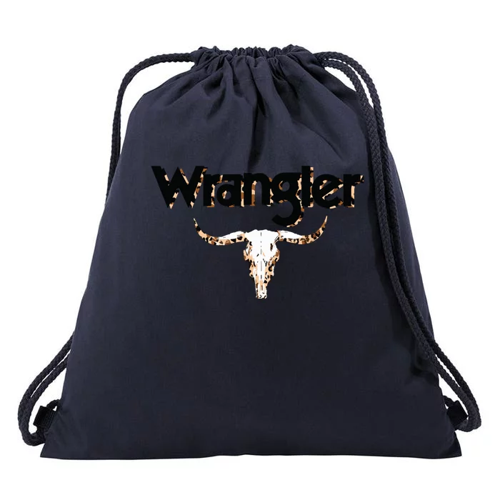 Vintage Rodeo Wrangler Western Cow Skull Leopard Bull Drawstring Bag