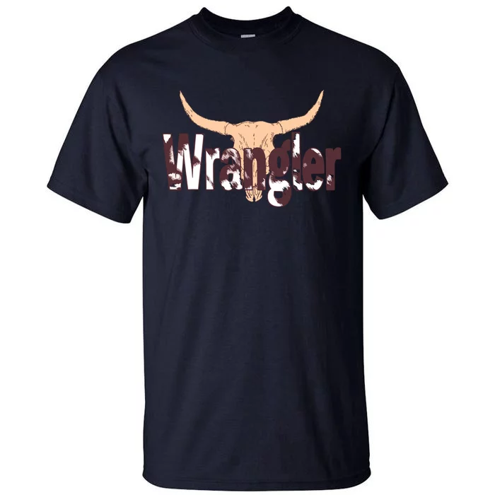 Vintage Rodeo Wrangler Western Cow Skull Print Wrangler Tall T-Shirt