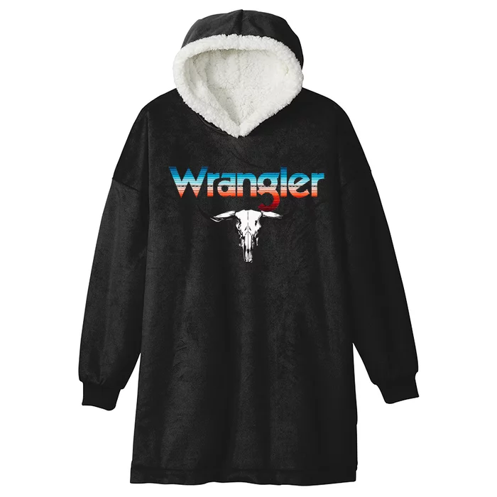 Vintage Rodeo Wrangler Western Cow Skull Cow Print Wrangler Hooded Wearable Blanket