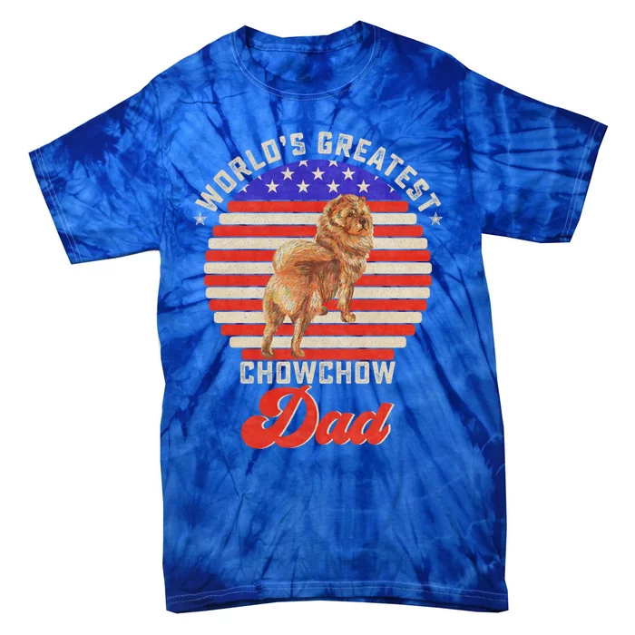 Vintage Retro Worlds Greatest Chow Chow Dog Dad Silhouette Cute Gift Tie-Dye T-Shirt