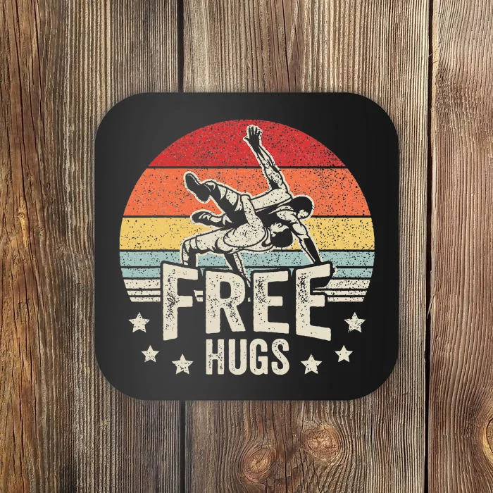 Vintage Retro Wrestling Funny Free Hugs Wrestling Coaster