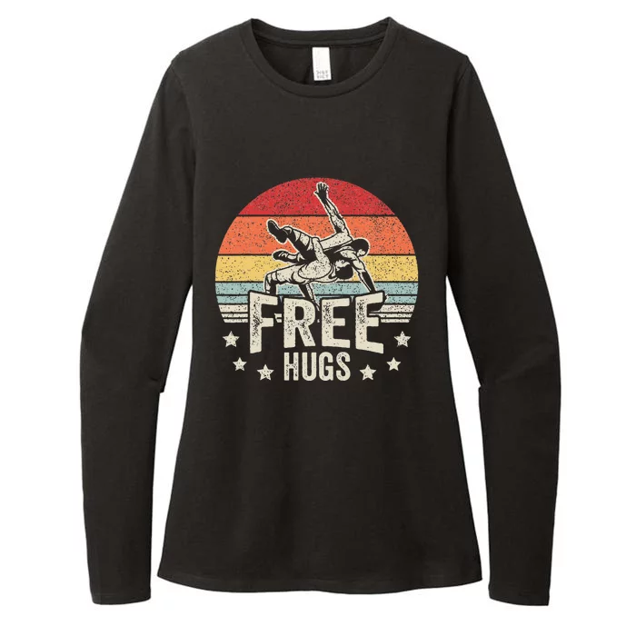 Vintage Retro Wrestling Funny Free Hugs Wrestling Womens CVC Long Sleeve Shirt