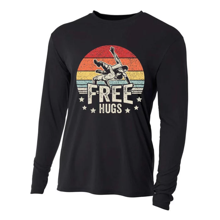 Vintage Retro Wrestling Funny Free Hugs Wrestling Cooling Performance Long Sleeve Crew