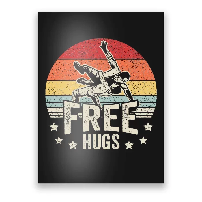 Vintage Retro Wrestling Funny Free Hugs Wrestling Poster