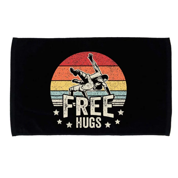 Vintage Retro Wrestling Funny Free Hugs Wrestling Microfiber Hand Towel